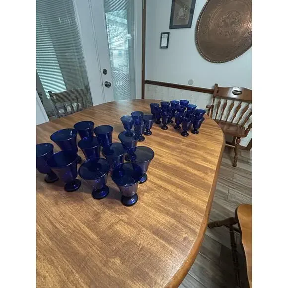 Handblown blue‎ glasses goblets Isreal 15 pieces beautiful
